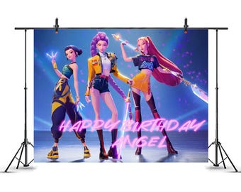 K-pop Demon Hunters Party decoration background, Dance Party Welcome Banner
