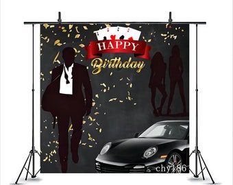 Casino Birthday Backdrop: James Bond Theme, Sports Car