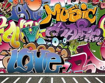 Graffiti Wall Background Backdrop- 90s baby shower decor banner photobooth background 80's hip hop party photography photo props w1724