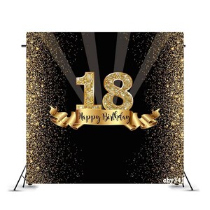 Sfondo Fotografico Rotondo Renaiss Per Compleanno, Nero E Oro Glitter, Poliestere, Diametro 2m, Per Feste, Baby Shower, Matrimoni