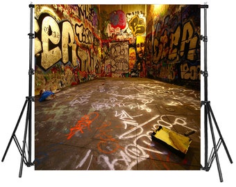 Incroyable Graffiti Toile de fond Mur Sol Photographie Arrière-plan Arrière-plan pour 80s Années 90 Hip Pop College Party Décor Imprimé Tissu Accessoires JHGB68