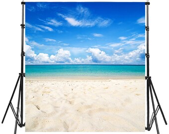 Seascape Photo Backdrop Wedding Bridal Shower Summer Sea Waves Beach Soft Sand Photography Background Blue Vinyl Photo Studio Prop