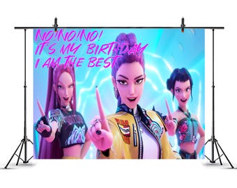 K-pop Demon Hunters Personalized Birthday Party decoration background, Music Birthday decoration Background