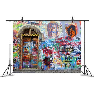 Lennon Wall Graffiti Backdrop: Beatles Lyrics, Printed Fabric