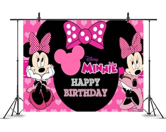 Minnie Mouse Birthday Welcome Banner, Baby Girl Party decoration background, Newborn Baby Shower Backdrop