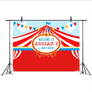 Circus Birthday Backdrop,Custom 1st Birthday Background,Circus Theme Birthday Party,Colorful Flags Backdrop,Kids Birthday Party Banner