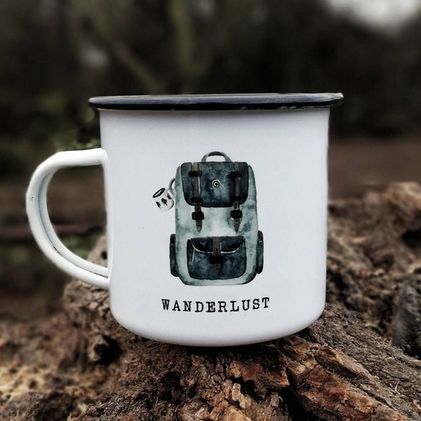 Emaille Tasse Rucksack l Wanderlust l Campermug l Vanlife