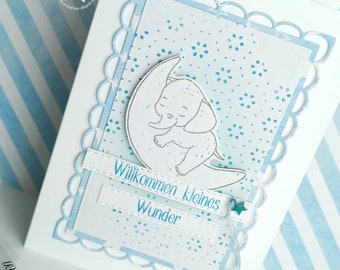 Congratulations card for the birth, congratulations card for the birth of a boy, cute baby card with elephant, card for the birth of a boy