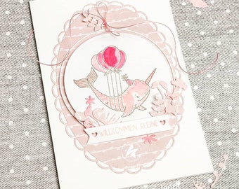 Congratulations card for the birth, congratulations card baby, card for the birth of a girl, congratulations card for the baby, card baby birth, baby card with whale