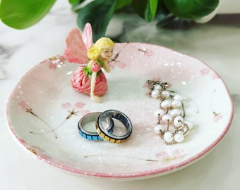 Unique Birthday Gift For Girls. Dainty Flower Fairy Pink Floral Ceramic Ring Dish Jewelry Dish. Soap Holder Tealight Holder Home Decor