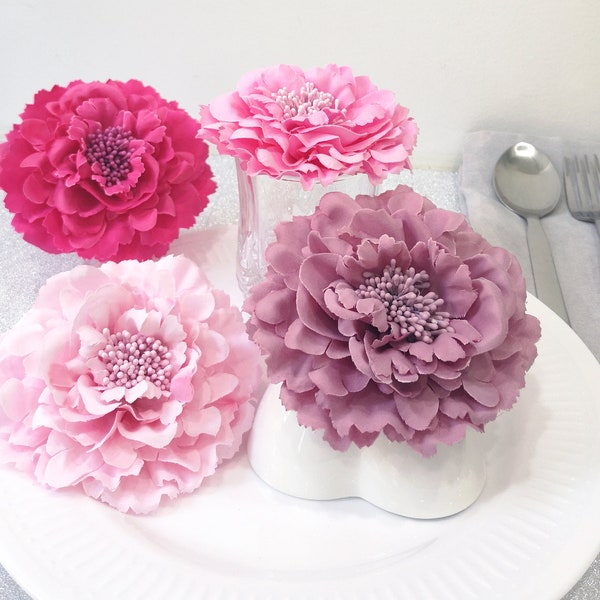 8 grands porte-serviettes à fleurs. Ronds de serviette floral rose poudré rose fuchsia pivoines artificielles. Décoration nuptiale de douche. Déco pour le goûter