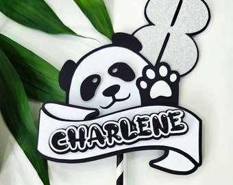 Panda Birthday Party Decoration. Custom Name Age Panda Cake Topper Cake Centerpiece. Personalized