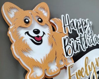 Personalized Dog Lovers Corgi Cake Topper. Pets Themed Corgi Lover Party Decor. Custom Name. Gender Neutral Large Cake Topper