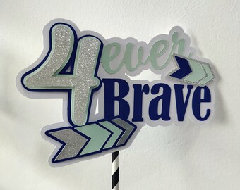 4 Ever Brave Four Ever Party Decor Navy Sliver Chevrons Cake Topper. Chevrons Modern Arrows Party Decor. Tribal Cake Centerpiece. 4 Years