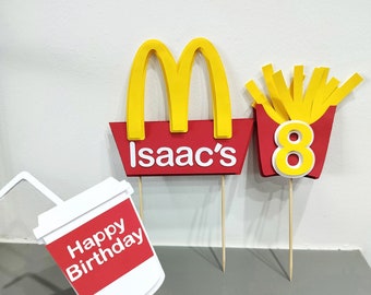 McDonalds Inspired Party Decor Cake Toppers Set. Fast Food Cake Centerpiece. French Fries Party Supply