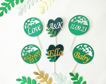 Greenery Baby Shower Party Decor. Greenery Cupcake Toppers Muffin Toppers Food Picks. Botanical Inspired Engagement Party Supply