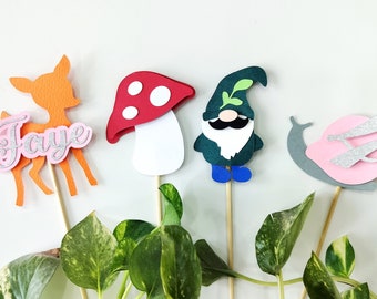 Personalized Enchanted Forest Mushroom Gnome Cupcake Toppers Muffin Toppers Cake Topper. Fairytale 1st Birthday Party Decor.Custom Age.Deer