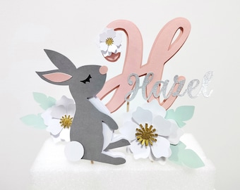 Sweet Little Bunny Cake Topper Set. Some Bunny Is One Party Decor. Girls Custom Initials Rabbit Baby Shower Cake Centerpiece. 1st Birthday