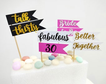 10 pcs. 30th Birthday Talk Thirty Fabulous 30 Fuchsia Party Decor Food Flags Cupcake Toppers Muffin Toppers. Better Together Party Decor