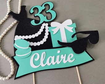Breakfast At Tiffany Personalized Name Age Robin Egg Blue Black Large Cake Topper Centerpiece. Sweet 16 Paris Theme Party Decor Parisian