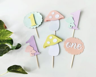 12 Pastel Toadstools Party Decoration Mushrooms 1st Birthday Cupcake Toppers Muffin Toppers. Blush Pink Mint Lilac Fairy Garden Party Decor