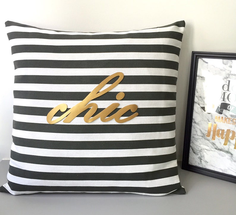 Custom Your Pillow. Black and White Stripes Chic Gold Text Etsy