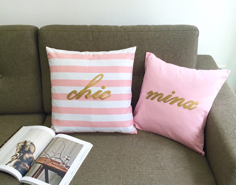 Custom Your Pillow. Black and White Stripes Chic Gold Text Etsy