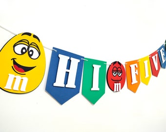 M & M Chocolate Themed Birthday Party Banner Party Bunting Party Flags. M n M Custom Age Kids Party Decor Party Backdrop Wall Hanging