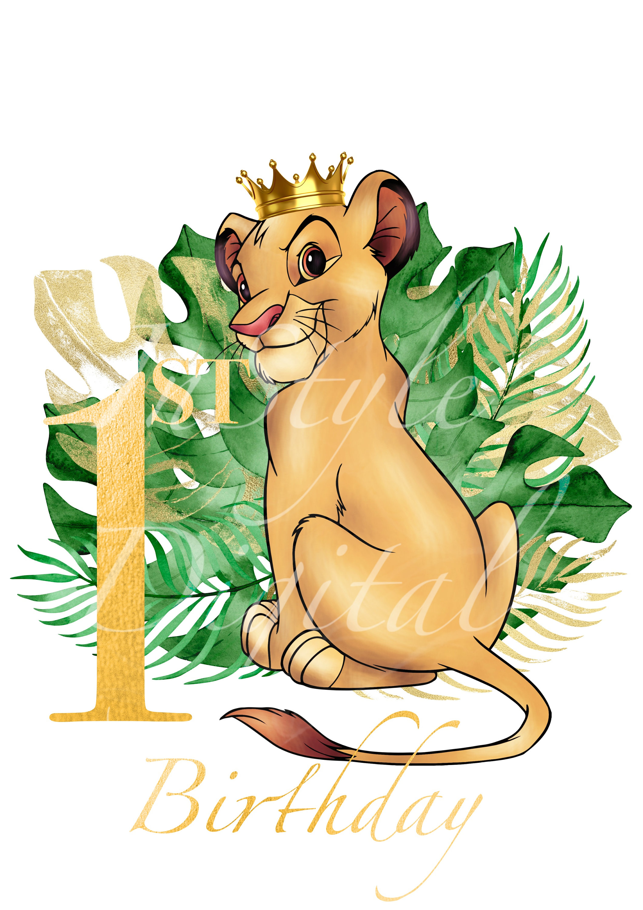 Lion King Simba First Birthday Watercolour Clipart Png Green - Etsy