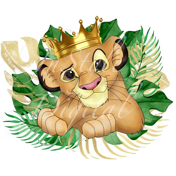 Lion king simba crown green leaves watercolour png clipart