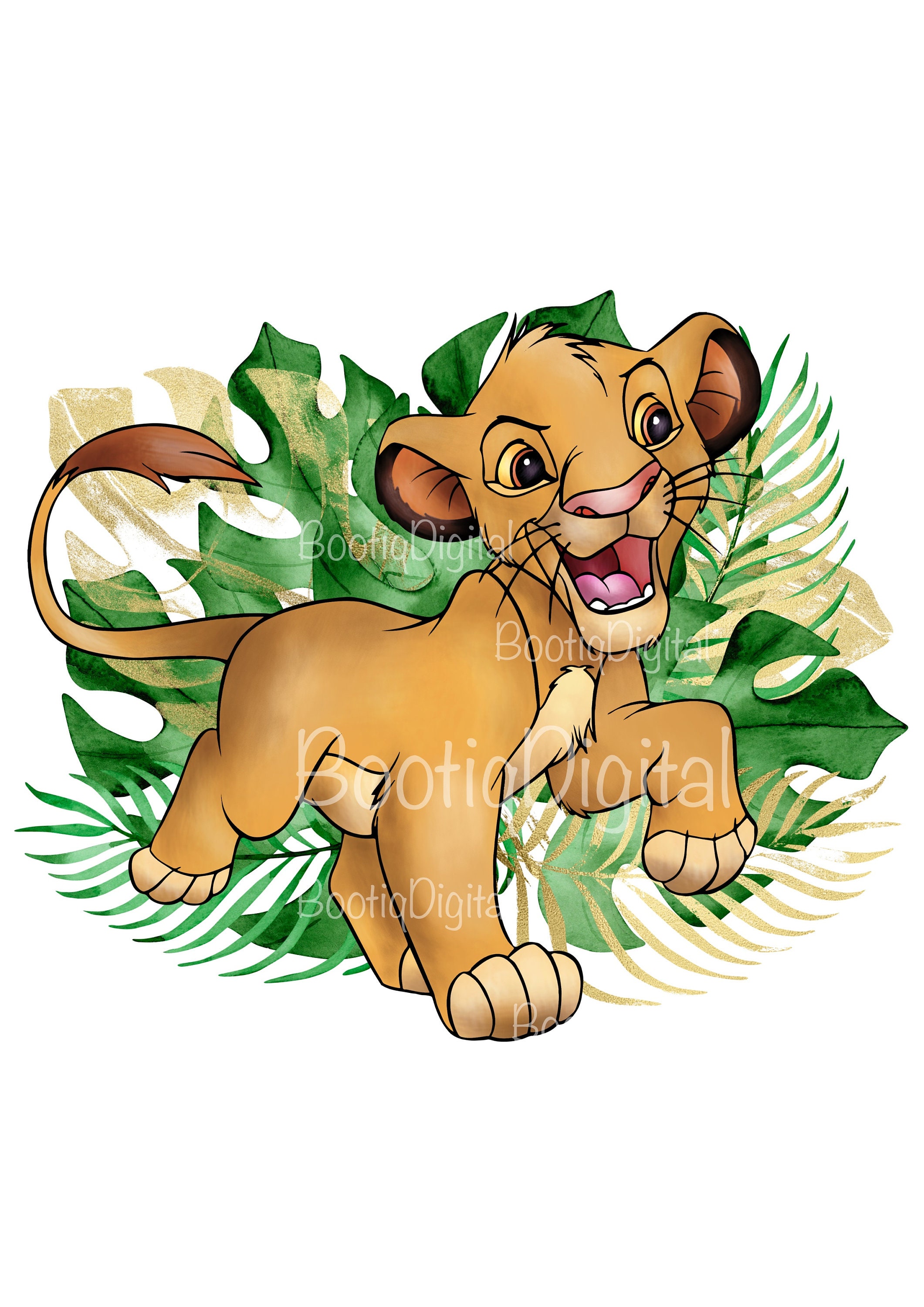 Lion King Simba Clipart Sublimation Watercolour Leaves Png (Instant
