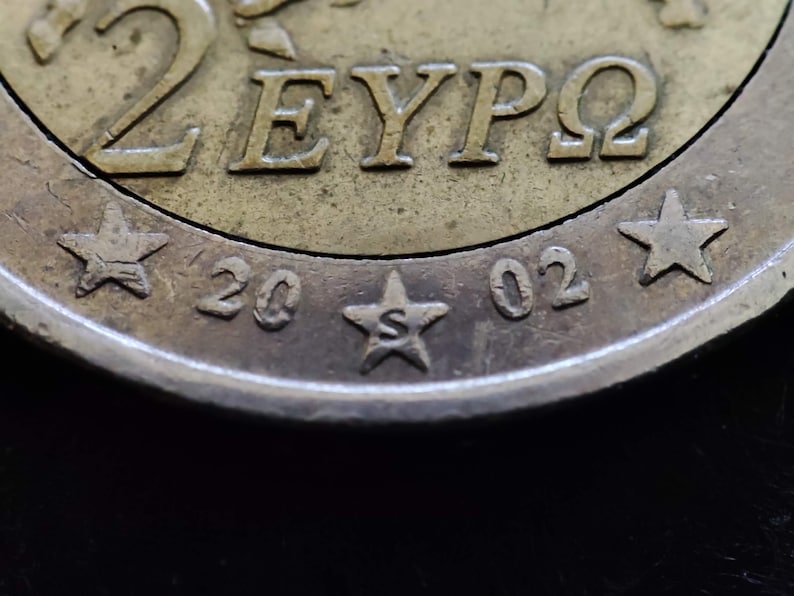 Pièce rare, pièce de 2 euros 2002 avec S en étoile, Grèce 2002, pièce