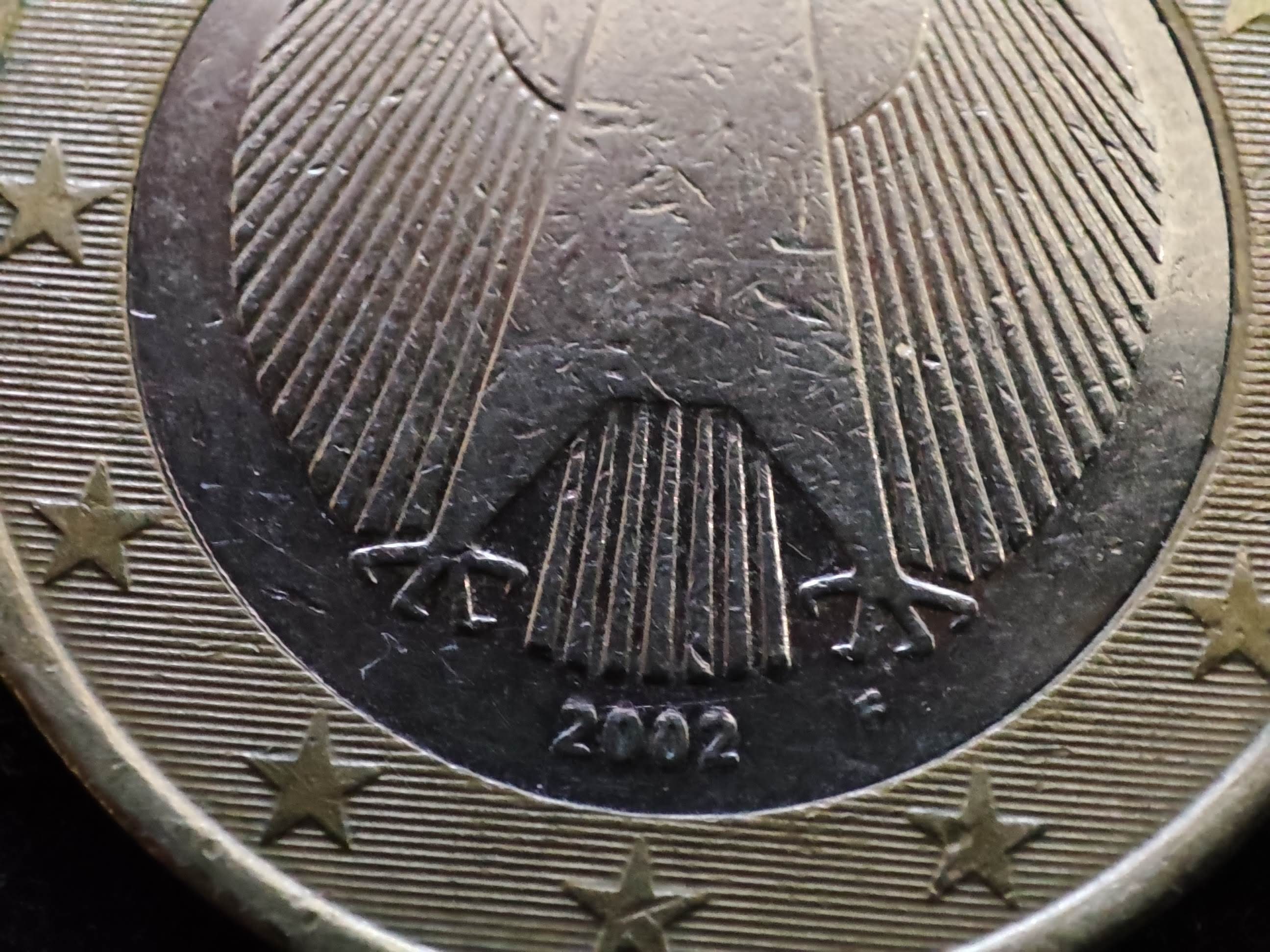 1ユーロコイン ドイツ 2002年製 希少コイン、1ユーロコイン 2002年ドイツF、2002年ドイツコイン
