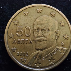 Seltene Münze, 50 Cent Euro Münze 2002 mit F-Buchstaben in Stern, griechische Münze 2002, Griechenland 2002 Euro Münze, Eurocent, Vatertag, Sammler Geschenk