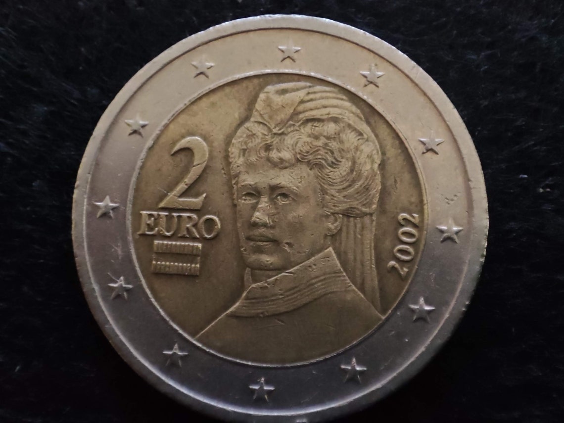Münzen österreich 2002 2 Euro Rare Coin, 2 Euro Coin 2002, Bertha Von Suttner, Austria 2002 Euro Coin