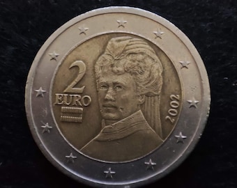 Moneda rara, moneda de 2 euros 2002, Bertha Von Suttner, Austria 2002 moneda de euro