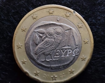 Moneda rara, moneda de 1 euro 2002 con S en estrella y error de ceca, 2002 Grecia, moneda griega de 1 euro 2002