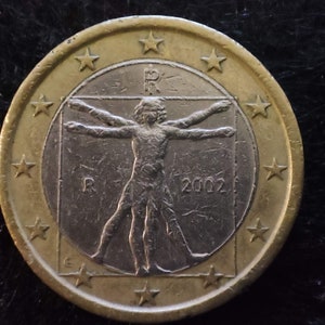Moneda rara, Moneda de 1 euro 2002 Italia, Leonardo Da Vinci, Italia 2002 Moneda de euro, Error de menta, Regalo coleccionable