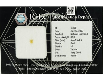 IGEC Certified 0.33cts Yellow Oval Natural Loose Diamond "SEE VIDEO"