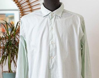 Camisa de vestir para hombre de los años 50, cuello italiano, de algodón texturizado de color azul muy claro * Talla 16,5