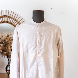 Vintage 1920s 1930s detachable collar shirt, textured light pink cotton pull over shirt * Size M 15&#39;&#39;