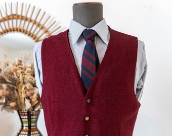 1950s - 1960s vintage French vest Waistcoat menswear, red wool * Size 38 M
