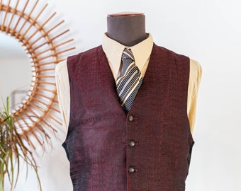 1950s - 1960s vintage French burgundy vest Waistcoat menswear, black knited back * Size 36 M