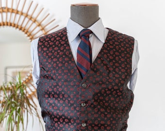 1950s - 1960s vintage French wool vest Waistcoat menswear, burgundy knited back * Size 36 M