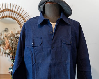 1950s Deadstock vintage men workwear shirt, Blue cotton * Size 16.5