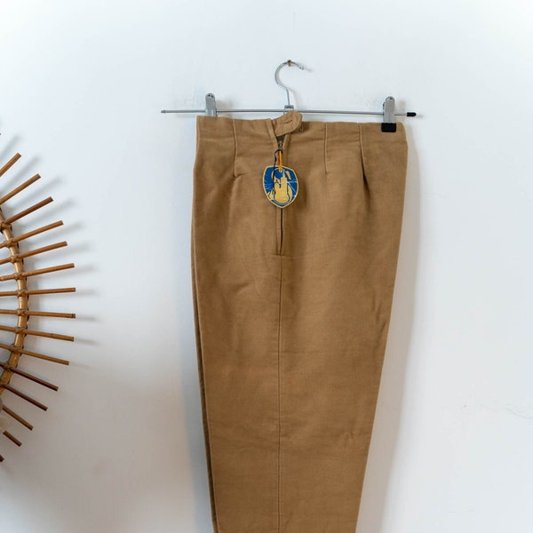 1950s deadstock pedal pusher capri pants * camel moleskine pleated high waist * Size 29''