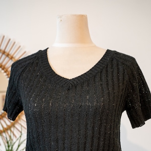 Vintage 1950s women sweater knitwear * short sleeves black * Size 34/M