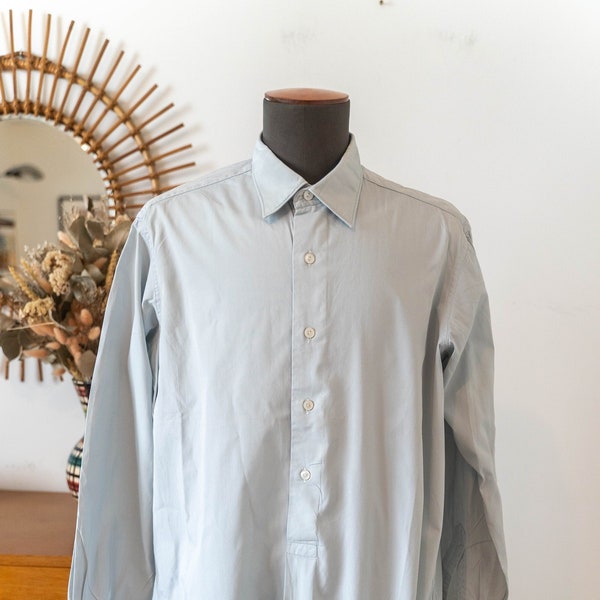 1940s 1950s men dress shirt,light blue cotton pull over * Size M