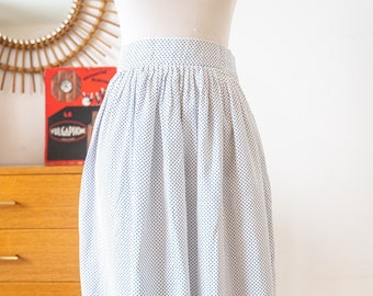 1950's-1960's VINTAGE french handmade white blue dots cotton Skirt Small