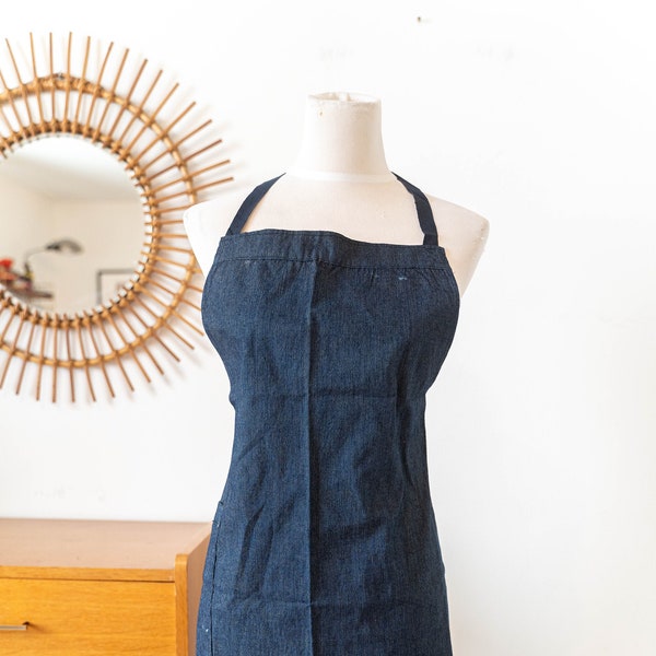 tablier de travail vintage des années 1950, vêtements de travail des années 50, coton denim indigo